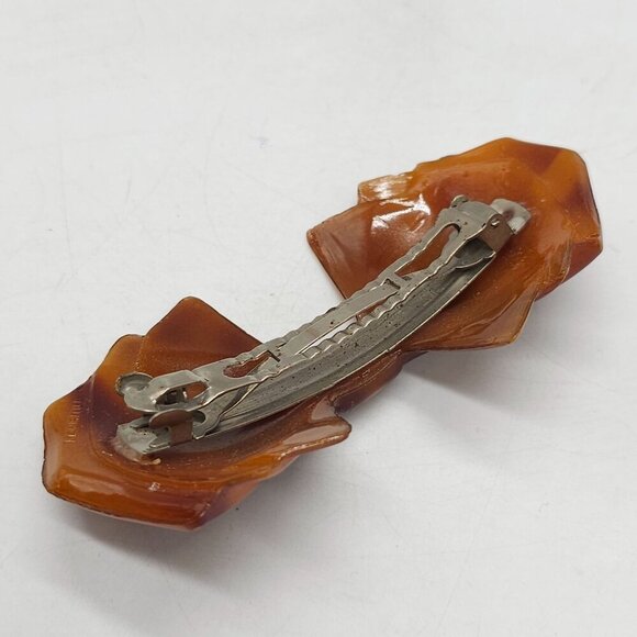 Vintage Mauritius Brown Faux Tortoise Shell Style Bow Hair Clip With Metal Clasp - Picture 4 of 6